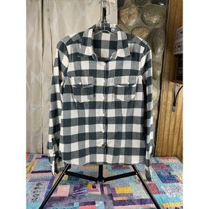 Fox Racing Shirt Women's Medium Mint Green Gray Plaid Flannel Long Sleeve